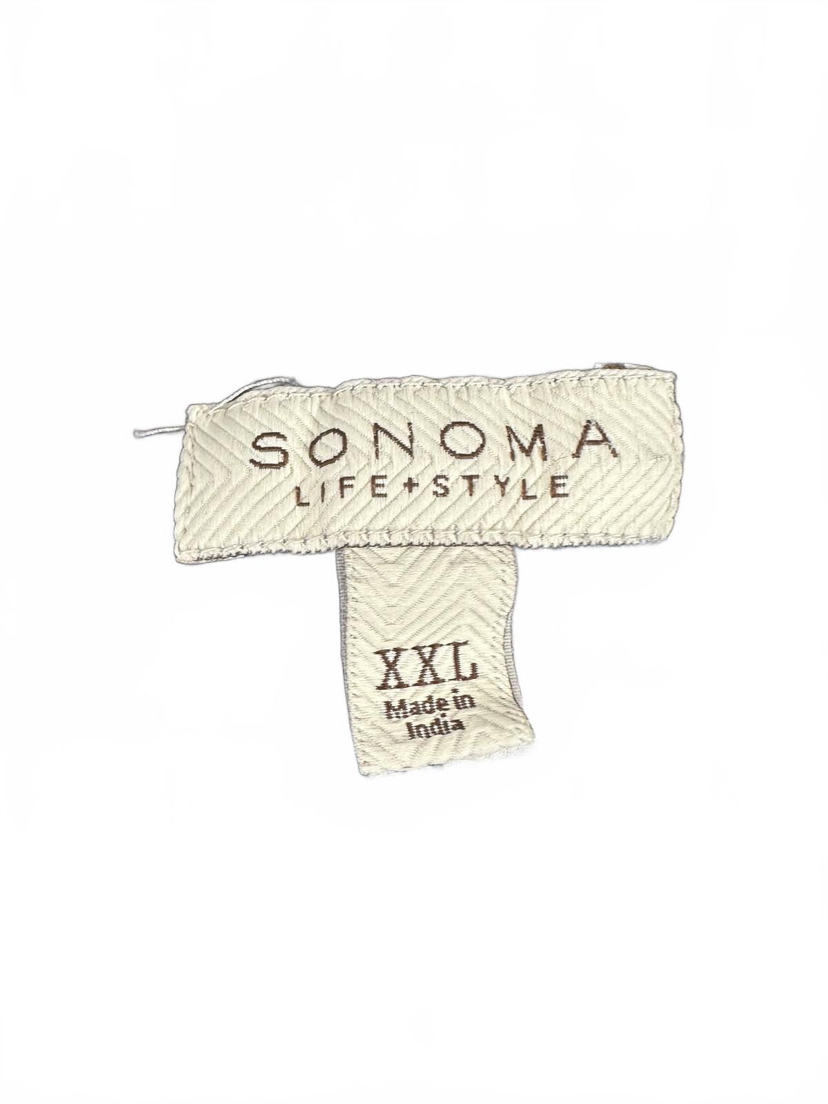 Sonoma Life + Style Plaid Button Up Shirt in Navy Blue Brown Cream Casual Boho