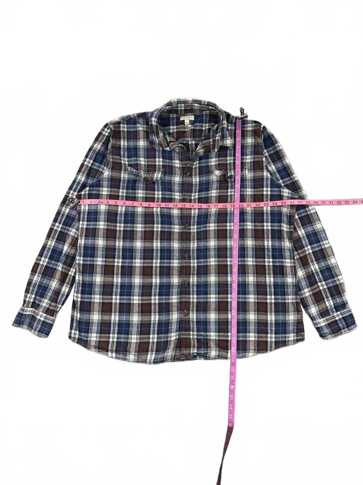 Sonoma Life + Style Plaid Button Up Shirt in Navy Blue Brown Cream Casual Boho