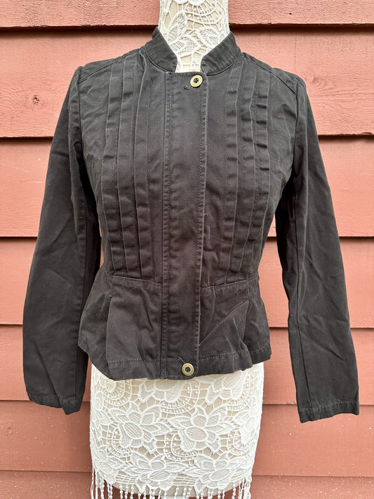 Ann Taylor LOFT Black Pleated Jacket Tailored Casual Utility
