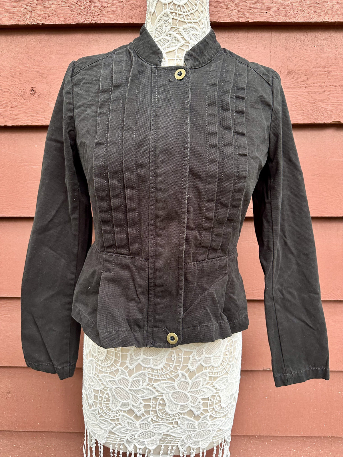 Ann Taylor LOFT Black Pleated Jacket Tailored Casual Utility