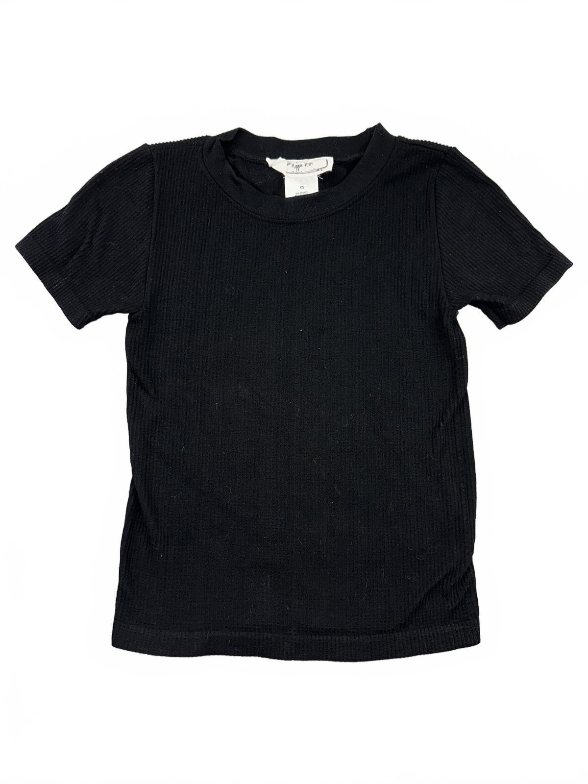 Hippie Rose Black Ribbed Knit Short Sleeve Top Minimalist Casual Chic