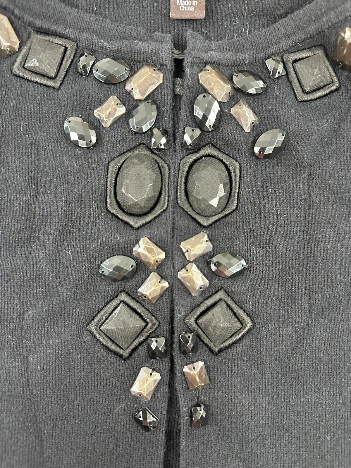 Dana Buchman Open Front Embellished Cardigan Black Y2K Coquette Cottage