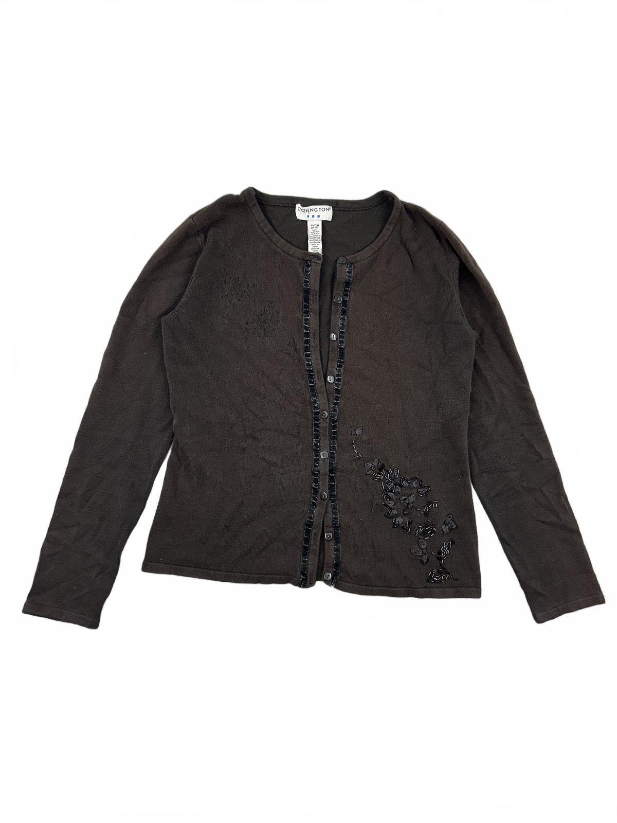 Covington Brown and Black Y2K Sequin Beaded Cardigan Sweater