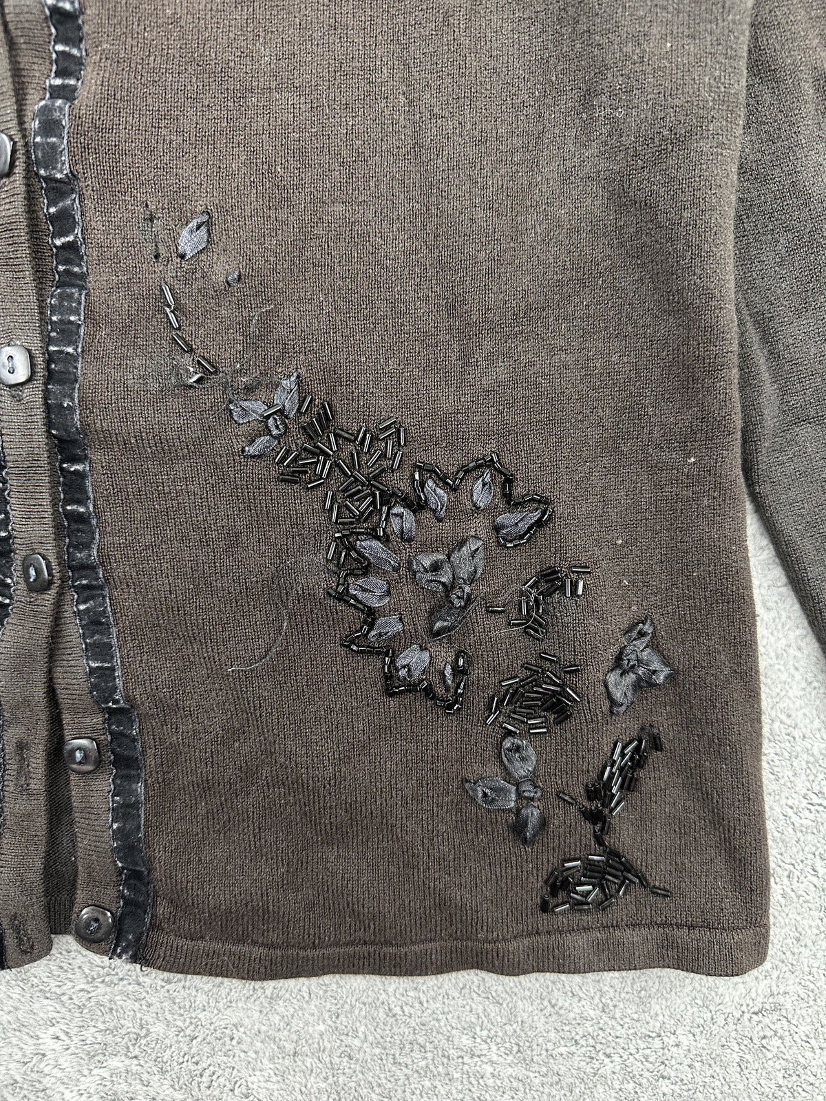 Covington Brown and Black Y2K Sequin Beaded Cardigan Sweater