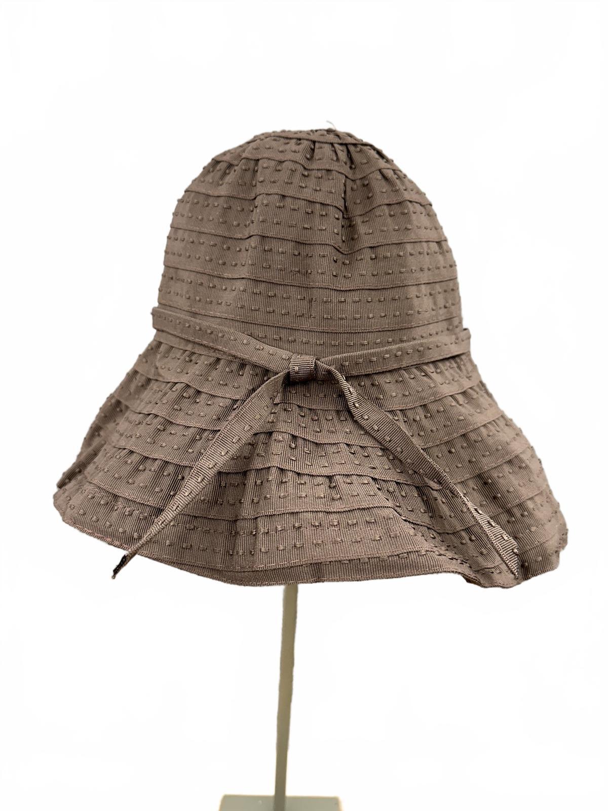 Brown Textured Bucket Hat with Tie Detail