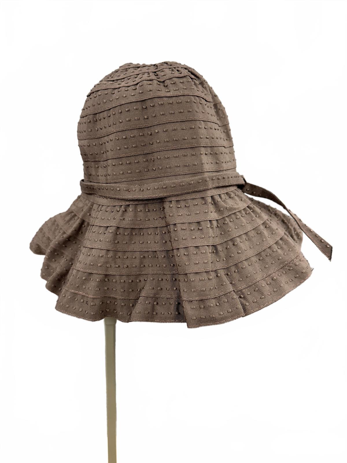 Brown Textured Bucket Hat with Tie Detail