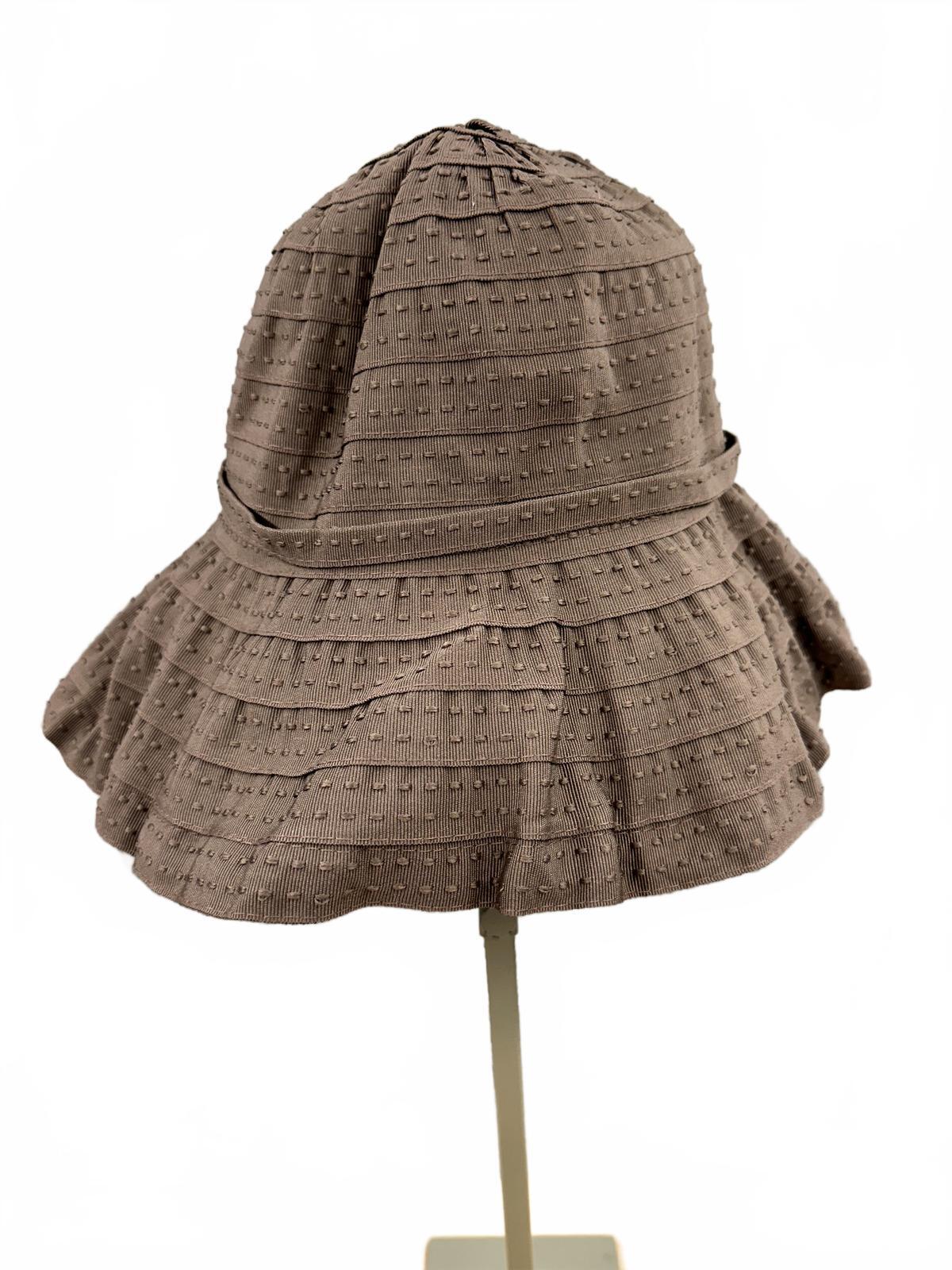 Brown Textured Bucket Hat with Tie Detail