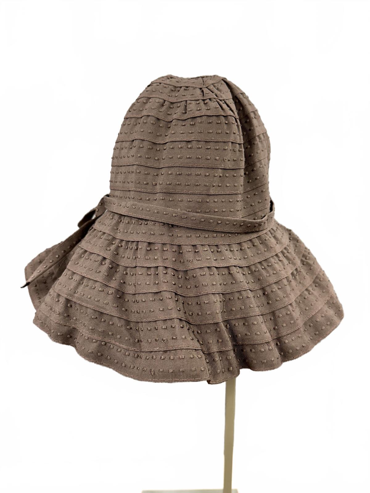 Brown Textured Bucket Hat with Tie Detail