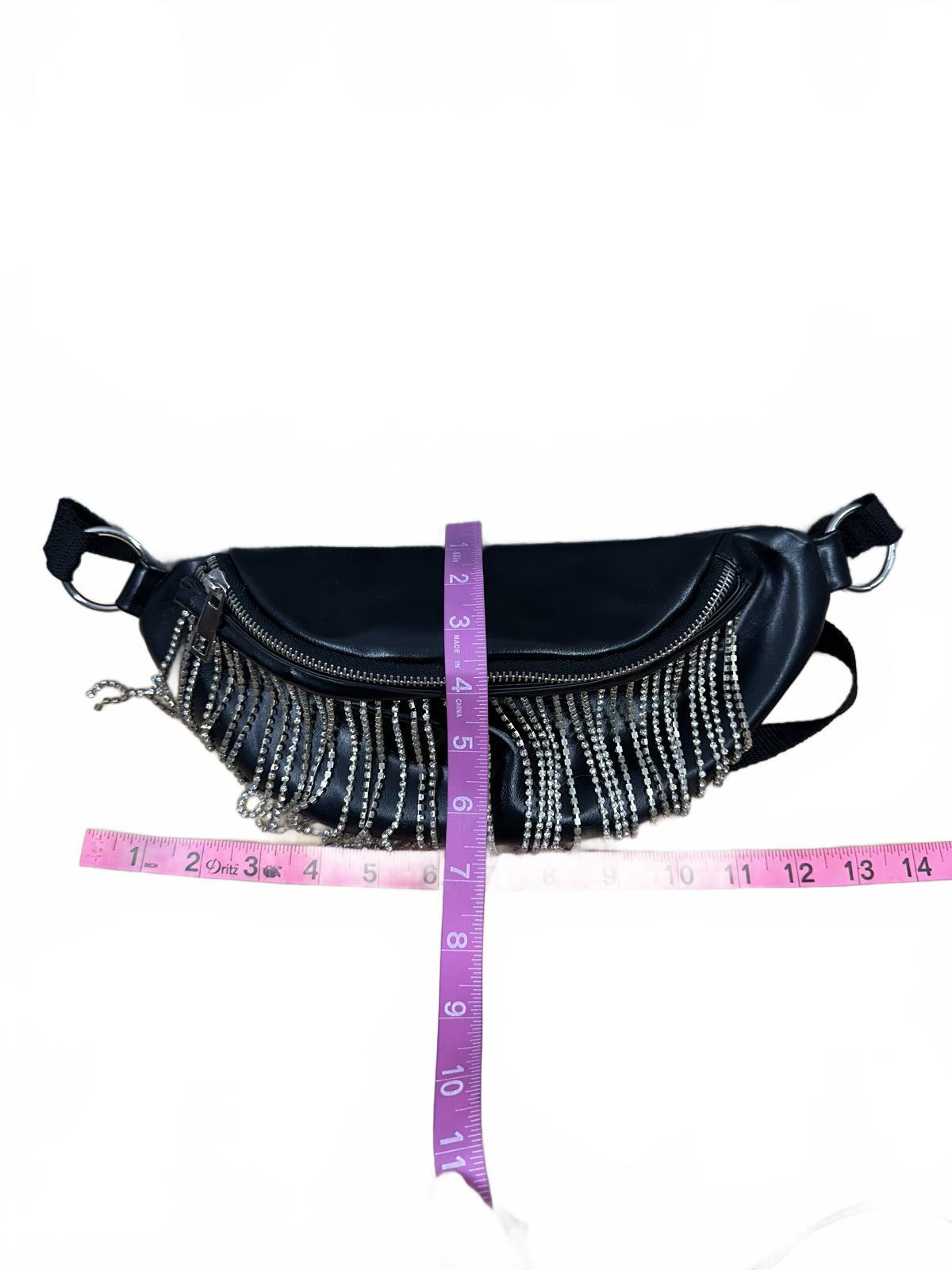 Wild Fable Black Faux Leather Rhinestone Fringe Belt Bag
