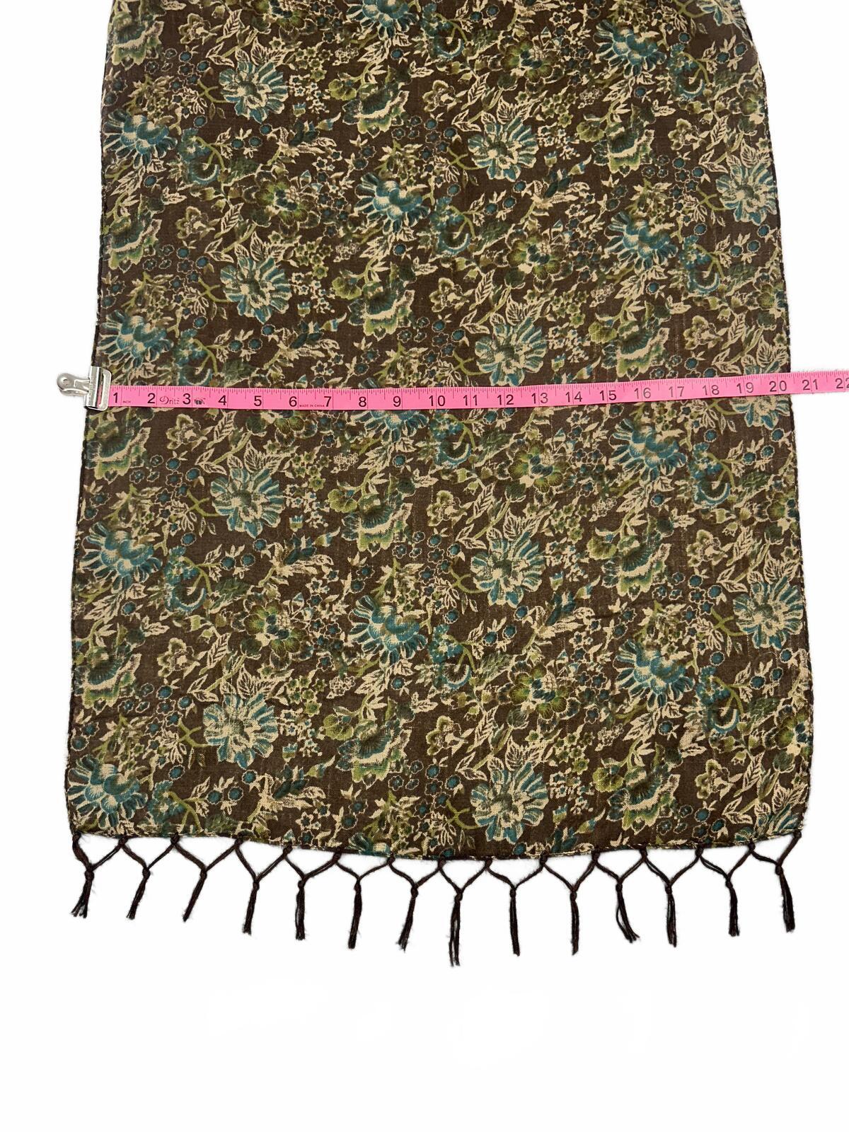 Vintage Inspired Floral Pattern Brown Scarf with Tassels