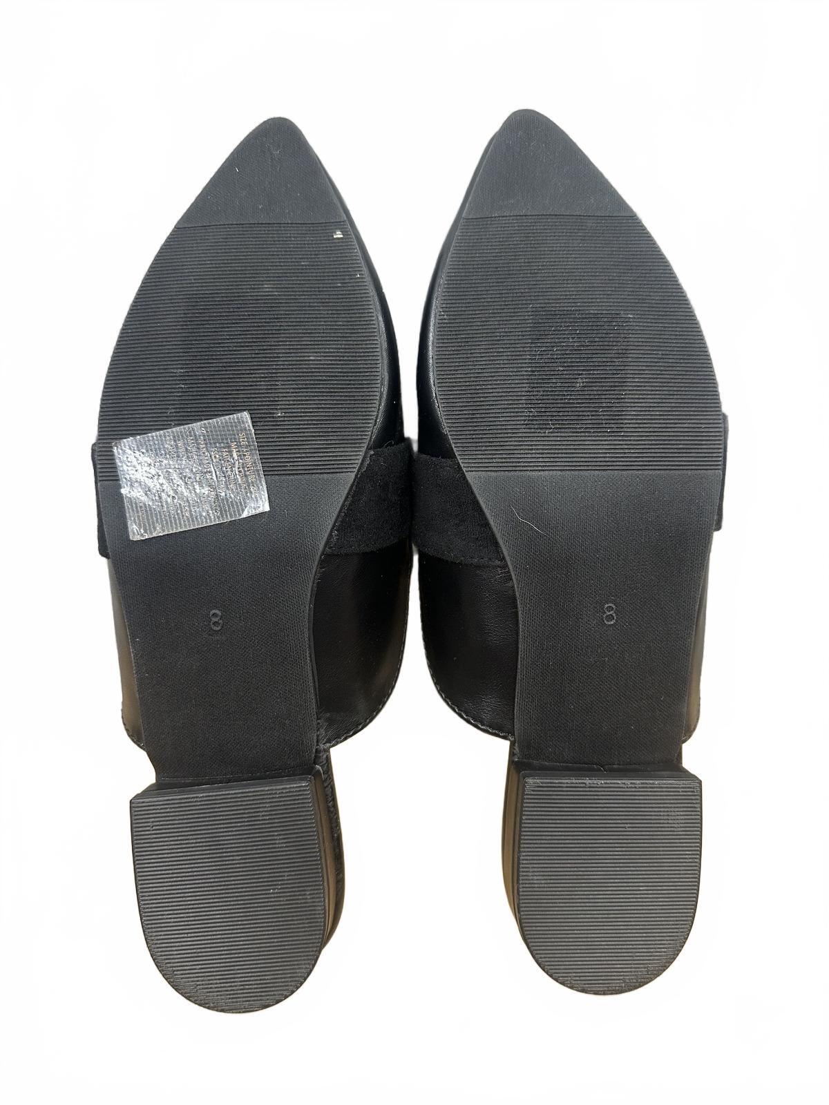 Studio 1886 Black Leather and Suede Slip On Mules with Bow Accent