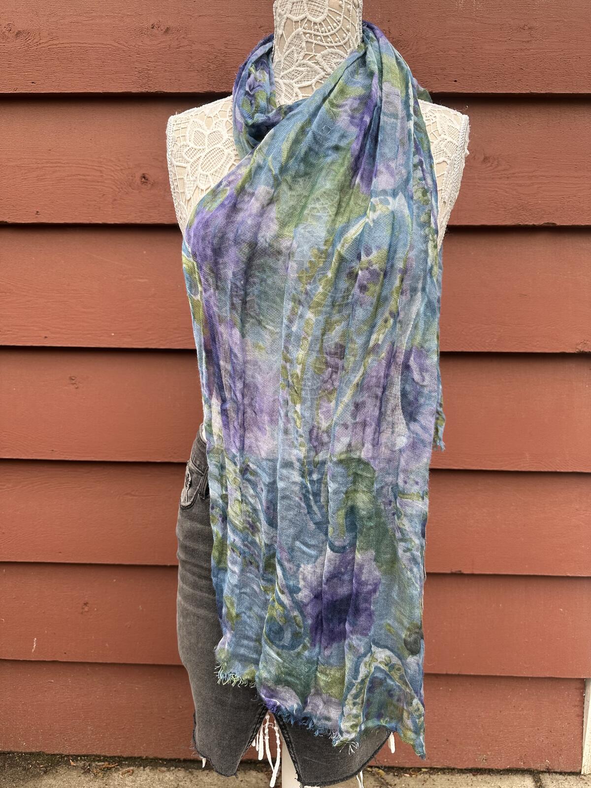 Vintage Inspired Floral Lightweight Scarf in Blue and Purple