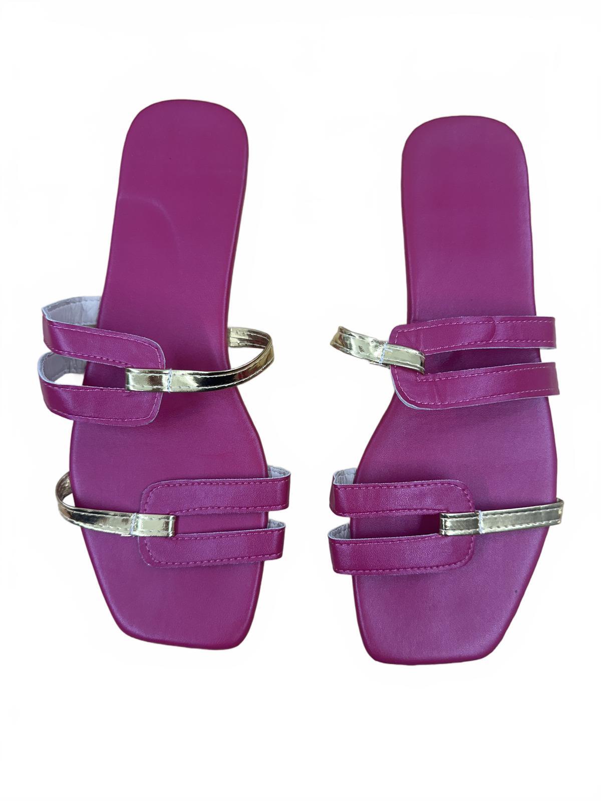 Purple and Gold Strappy Sandals Contemporary Summer Resortwear Slides