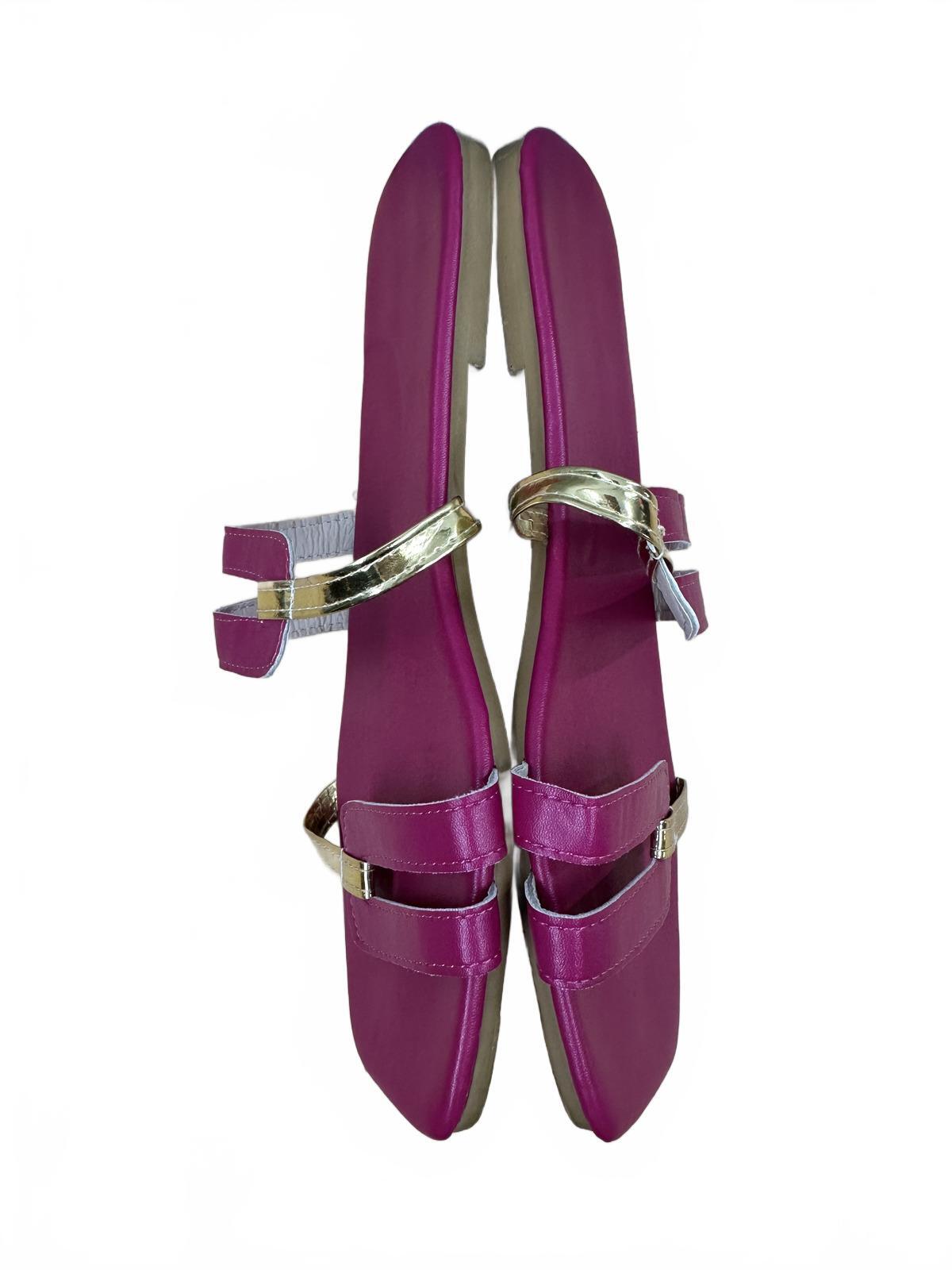 Purple and Gold Strappy Sandals Contemporary Summer Resortwear Slides