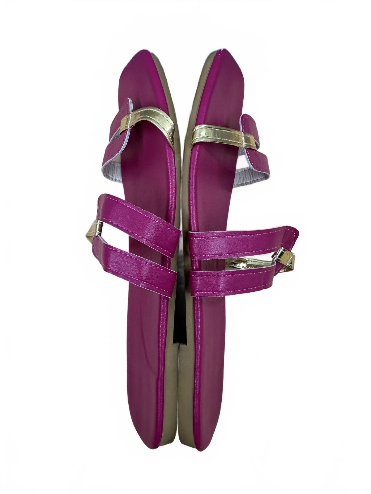 Purple and Gold Strappy Sandals Contemporary Summer Resortwear Slides