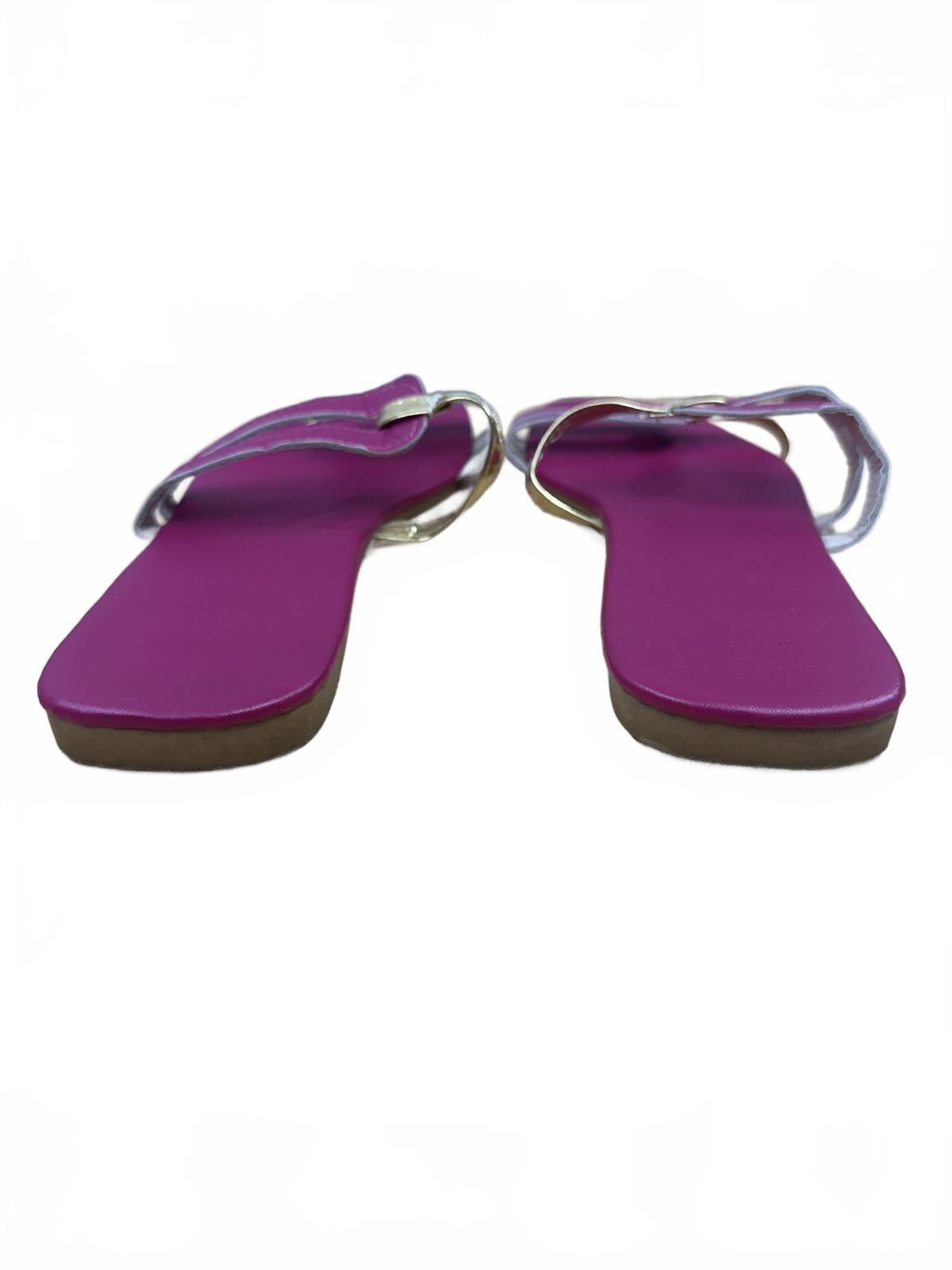 Purple and Gold Strappy Sandals Contemporary Summer Resortwear Slides