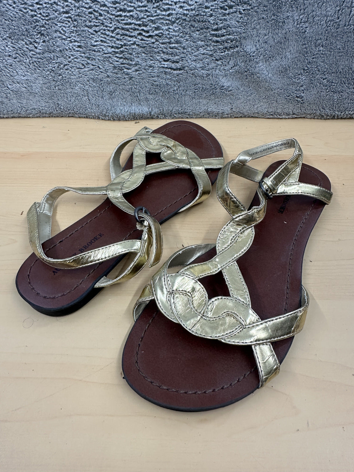 Audrey Brooks Gold Metallic Leather Sandals Casual Luxury Strap