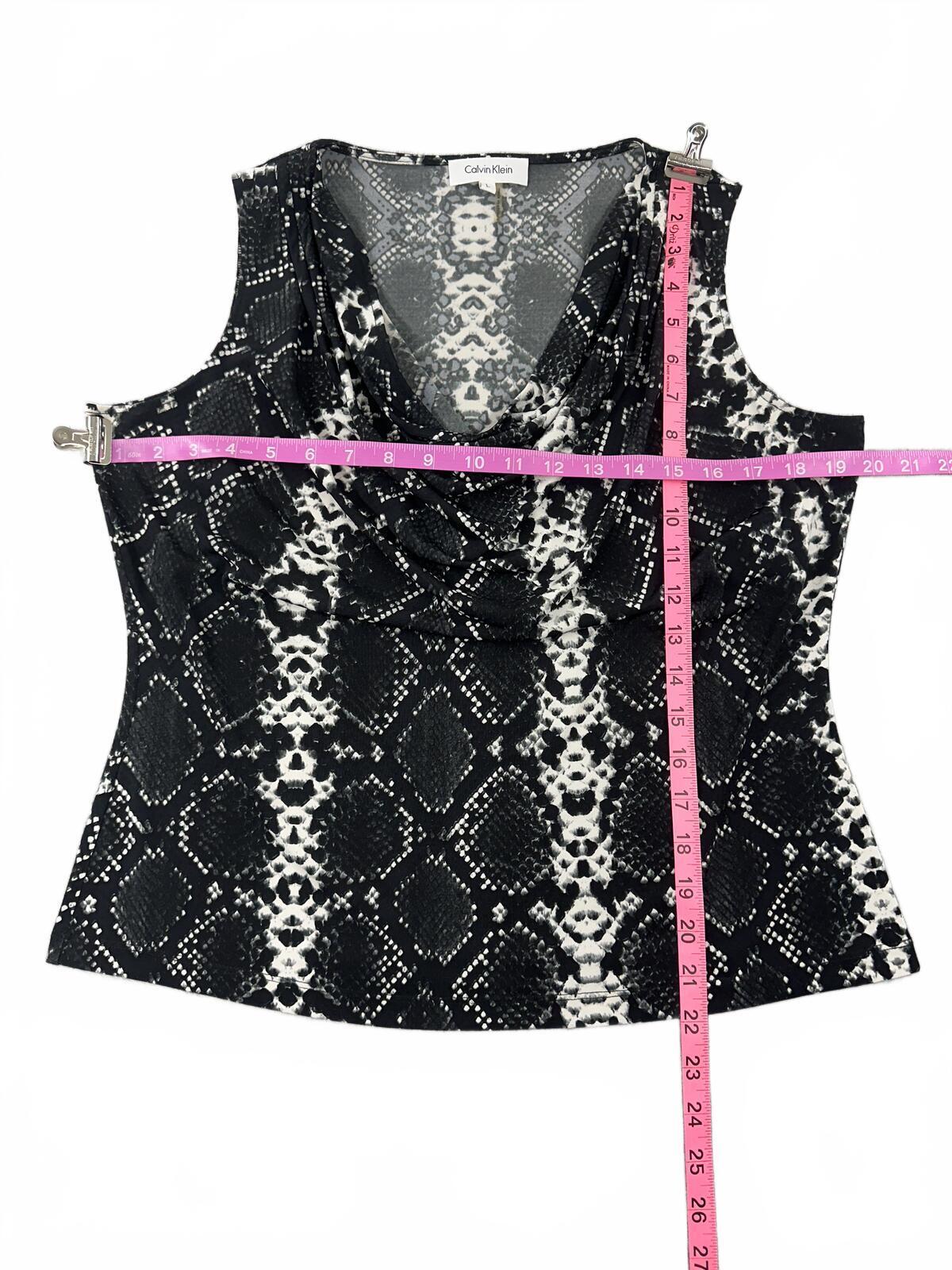 Calvin Klein Black and White Snake Print Cowl Neck Tank Top