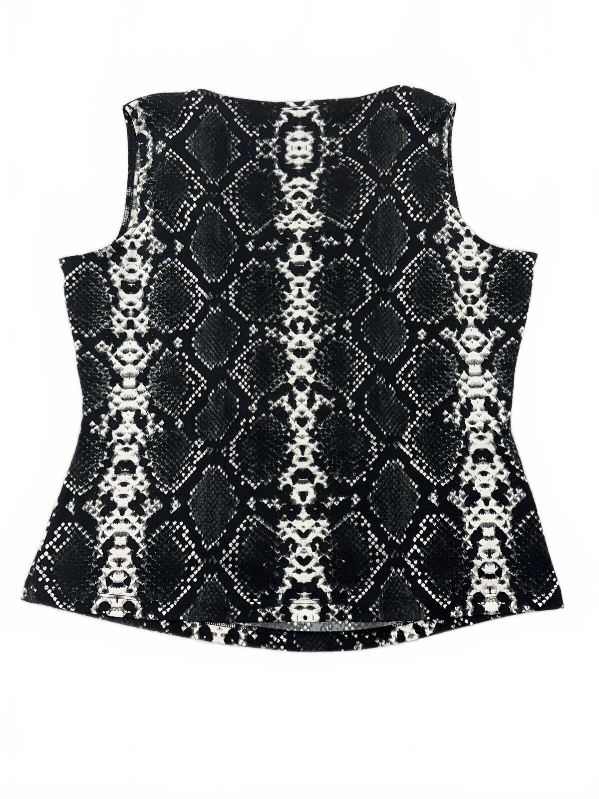 Calvin Klein Black and White Snake Print Cowl Neck Tank Top