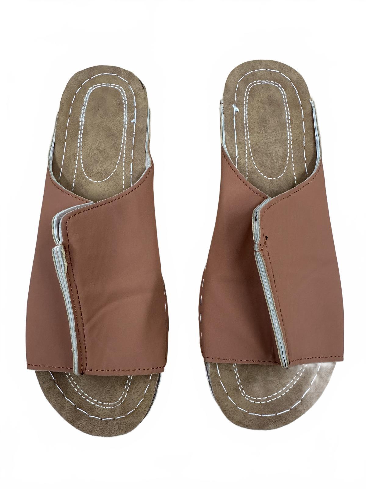 Comfort Slide Sandals Brown Faux Leather Casual Slip On Summer Footwear
