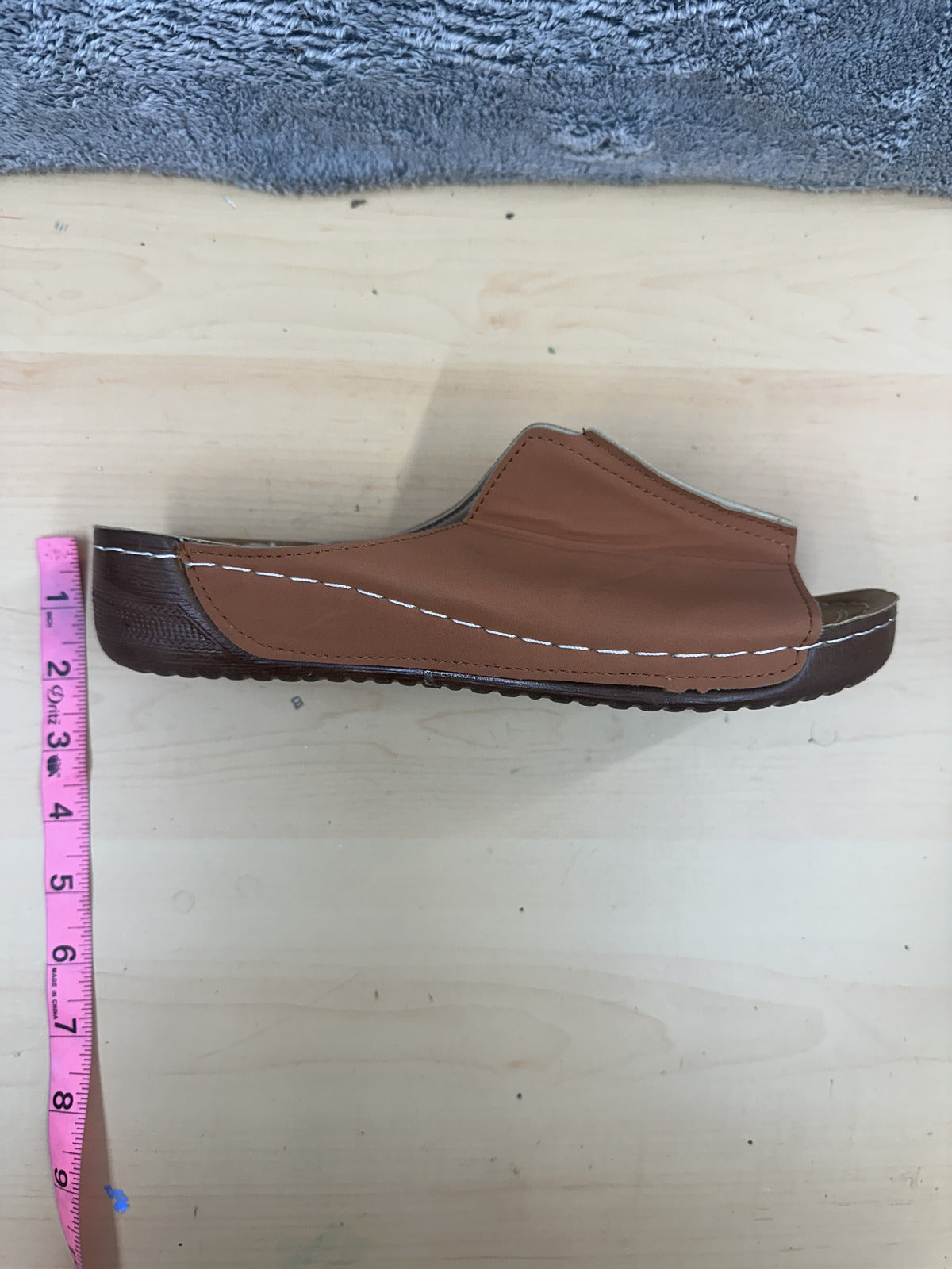 Comfort Slide Sandals Brown Faux Leather Casual Slip On Summer Footwear