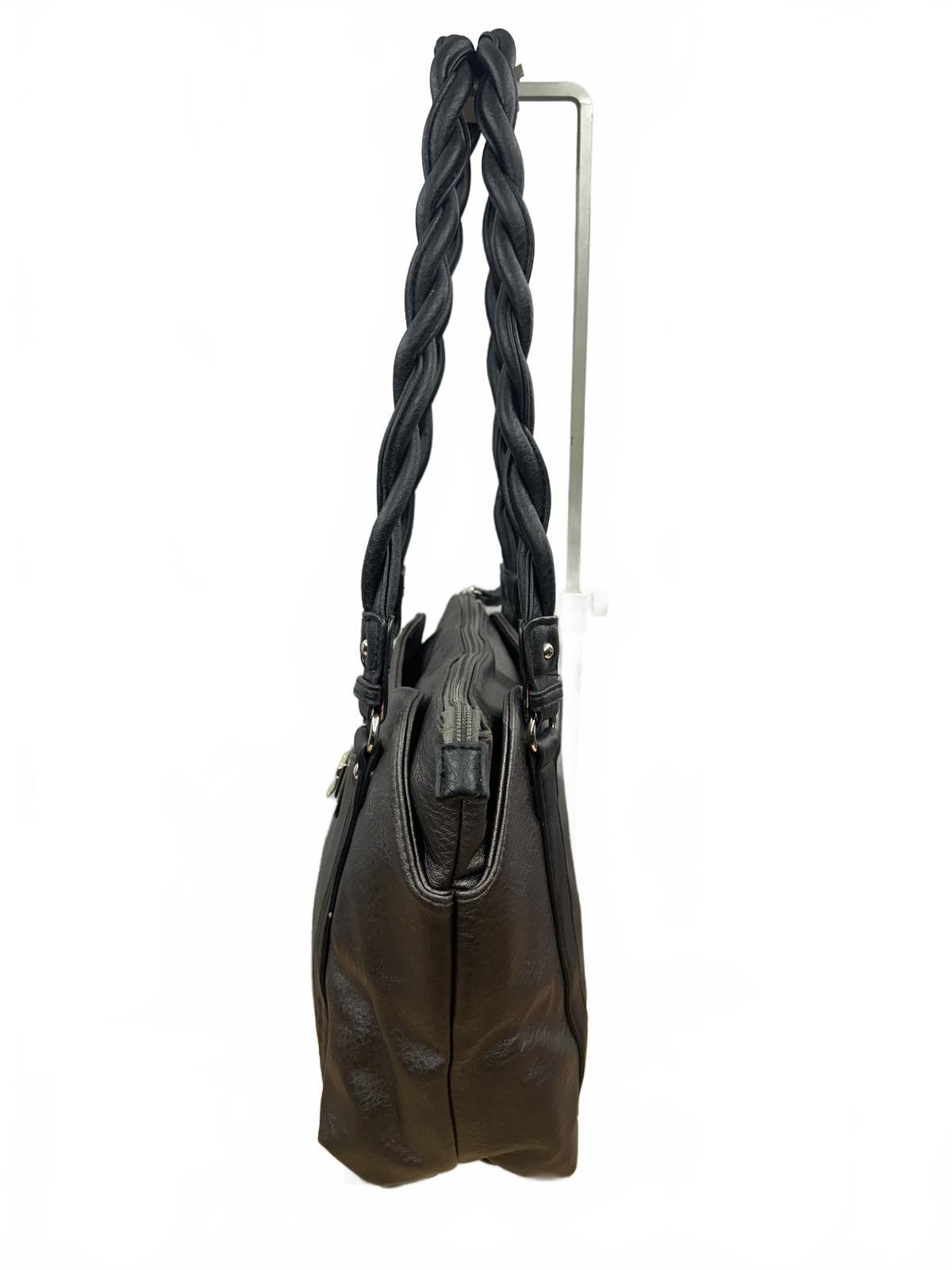 Rosetti Black Faux Leather Tote Bag with Braided Handles
