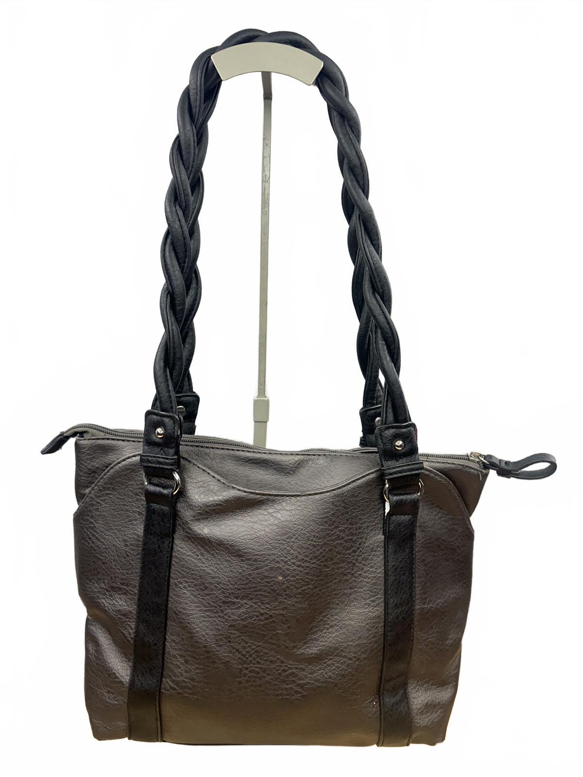Rosetti Black Faux Leather Tote Bag with Braided Handles