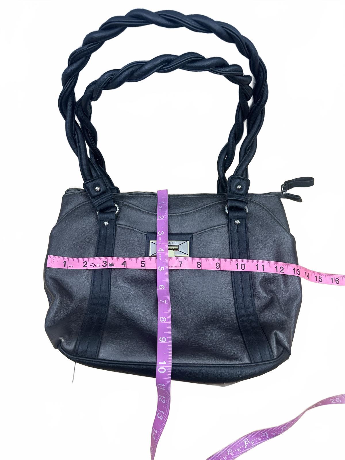 Rosetti Black Faux Leather Tote Bag with Braided Handles