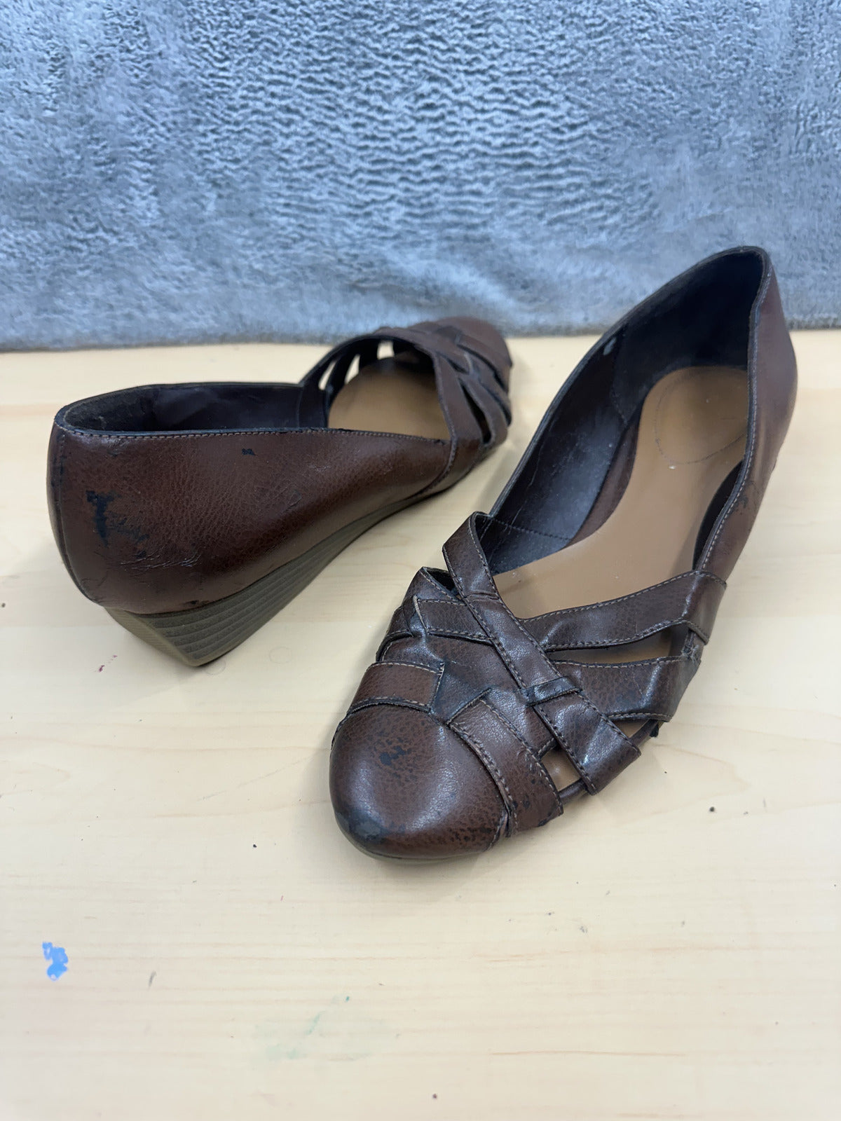 LifeStride Faux Leather Woven Brown Flats Casual Wedges