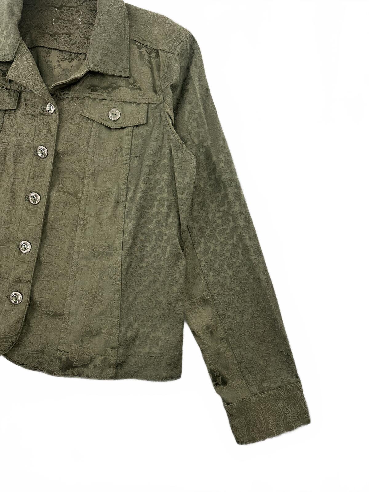 Olive Green Lace Textured Button Up Jacket