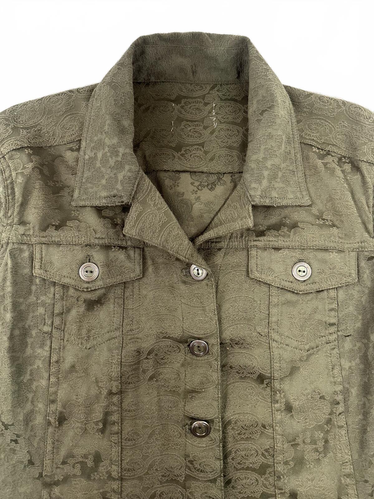 Olive Green Lace Textured Button Up Jacket