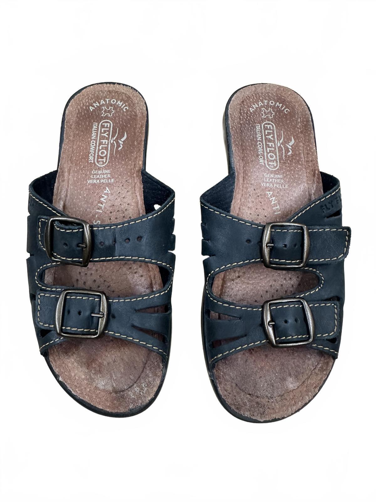 Fly Flot Black Anatomic Comfort Sandals with Adjustable Buckles