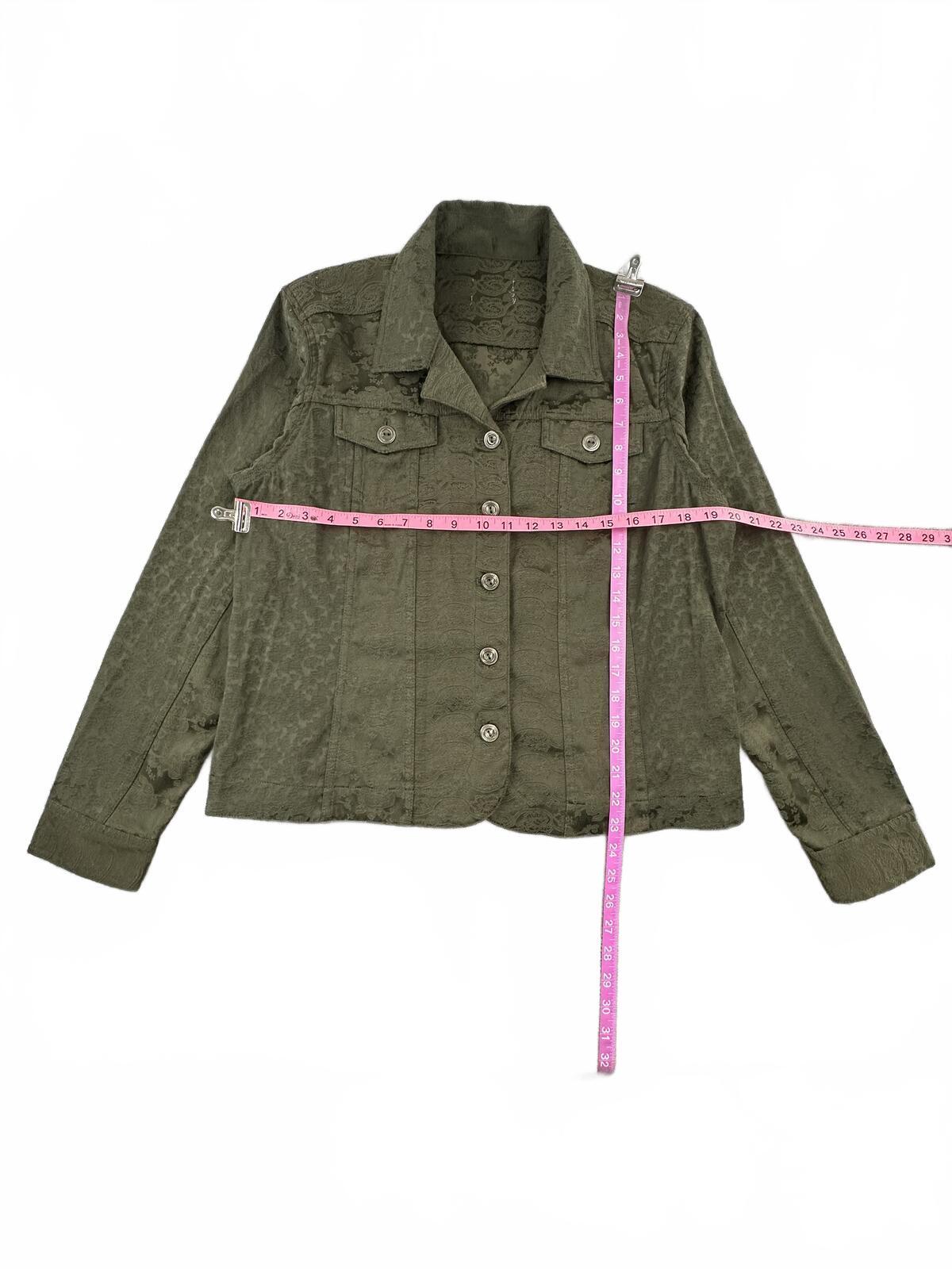 Olive Green Lace Textured Button Up Jacket