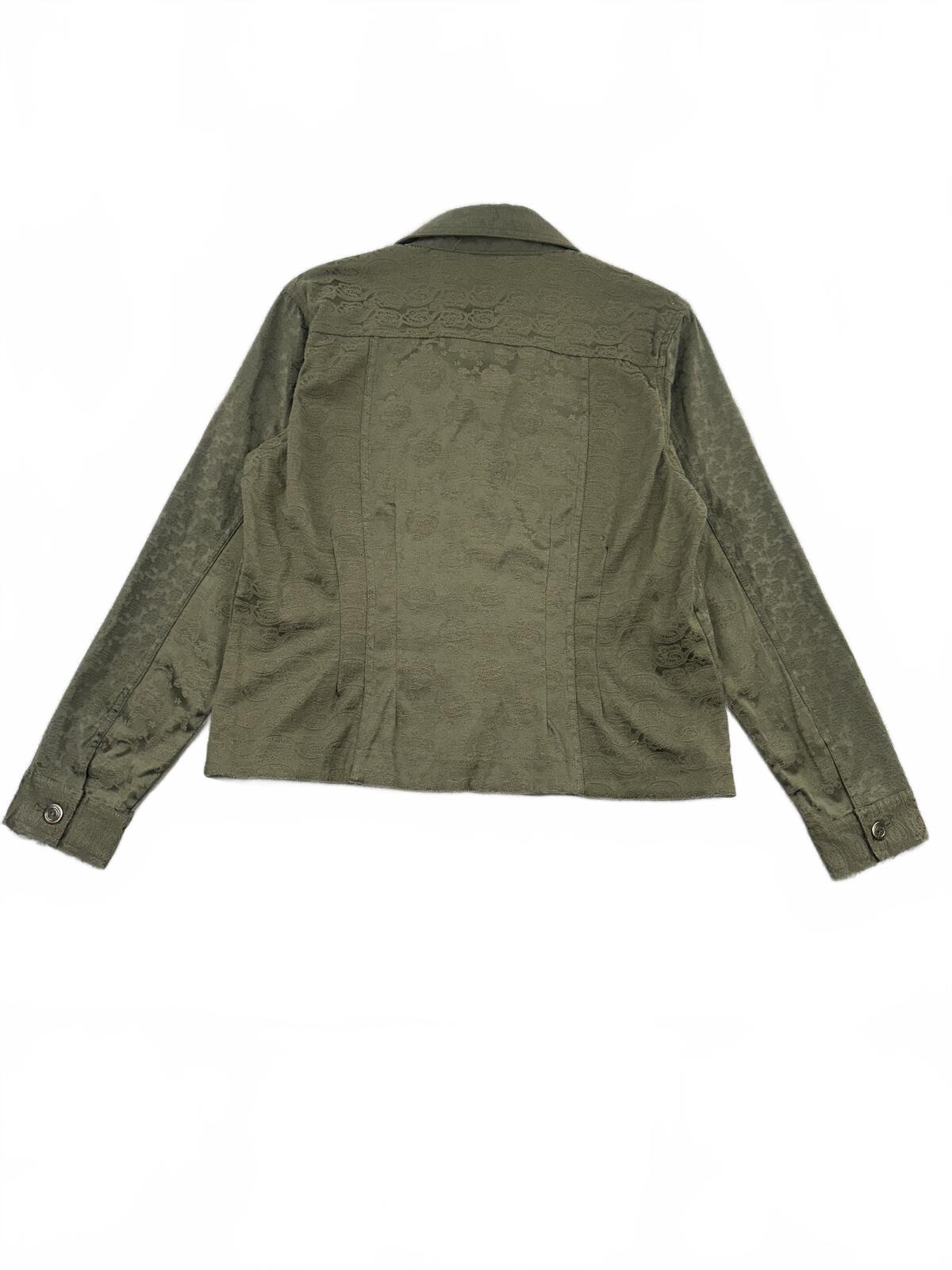 Olive Green Lace Textured Button Up Jacket