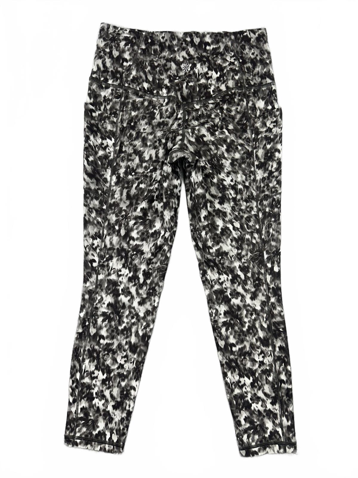 Athleta Salutation Stash 7/8 Tight Leggings Black White Abstract Print