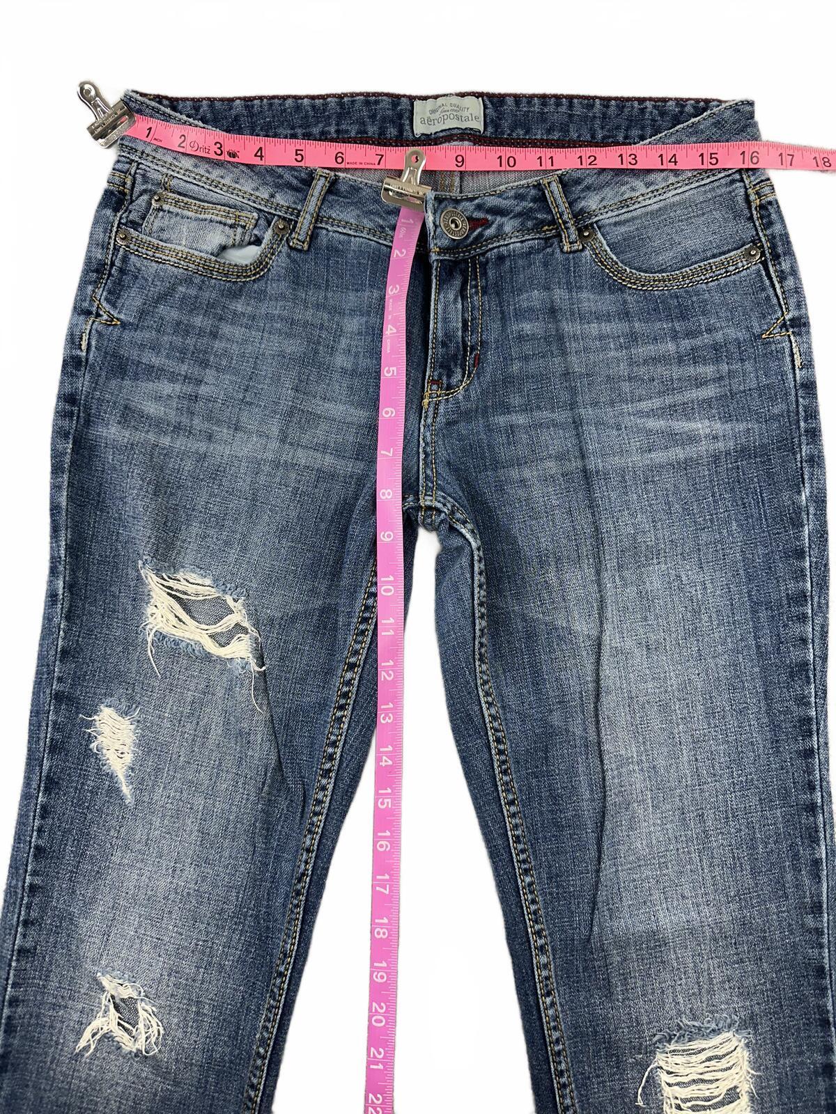 Aéropostale Vintage Distressed Bootcut Jeans Medium Wash Blue Denim