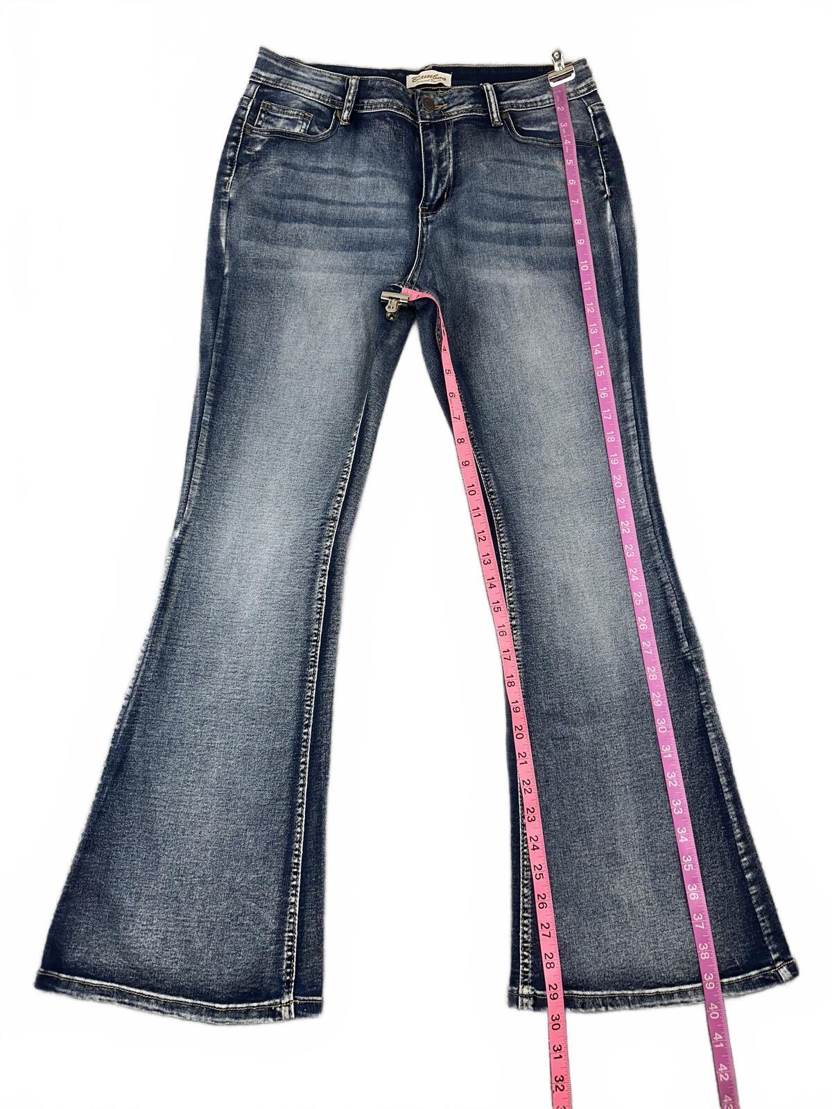 Bamboo Vintage Flared Denim Jeans Retro 70s Boho Chic Classic Blue