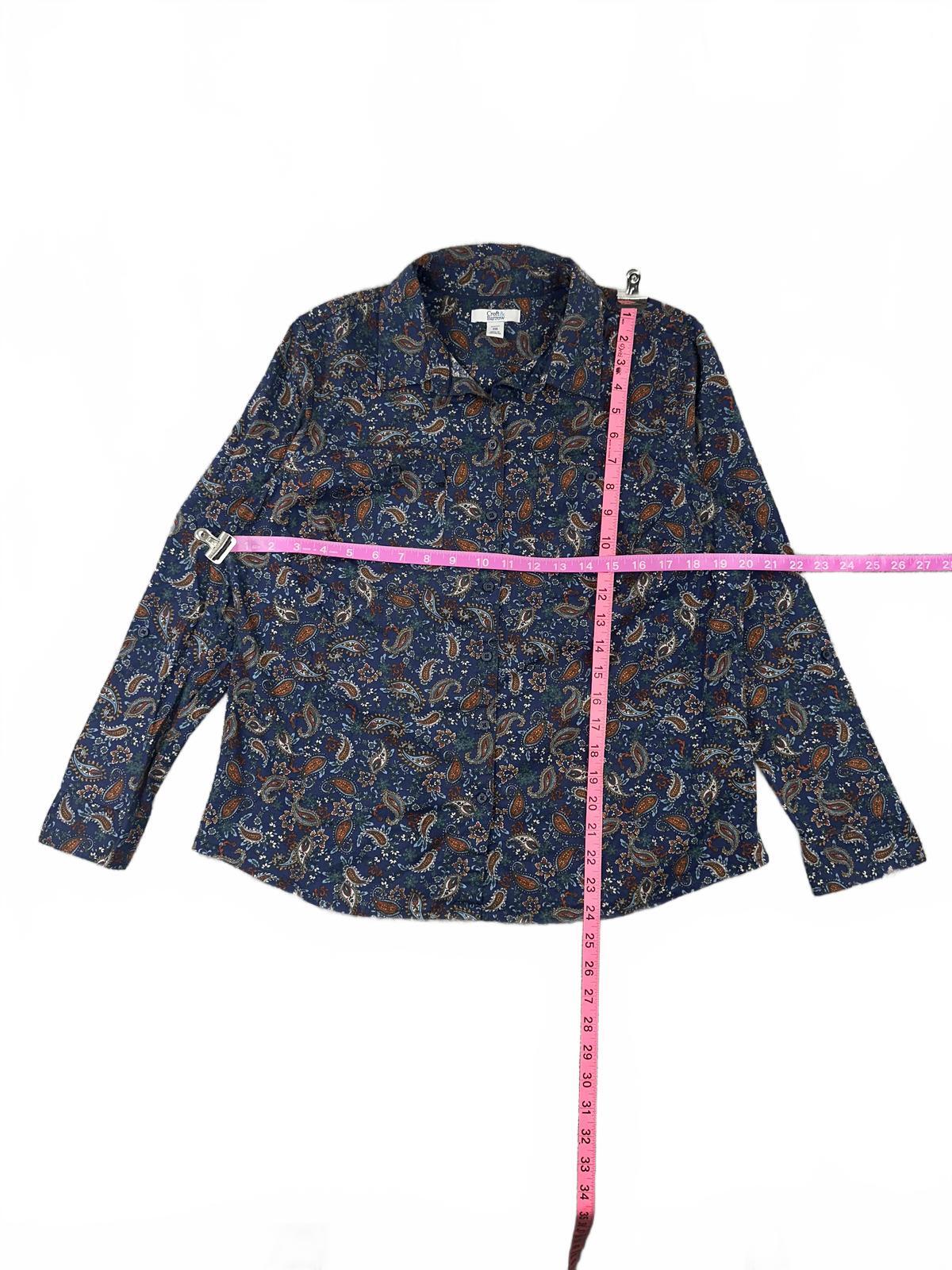 Croft & Barrow Blue Paisley Print Button Up Blouse Bohemian Retro Preppy Style