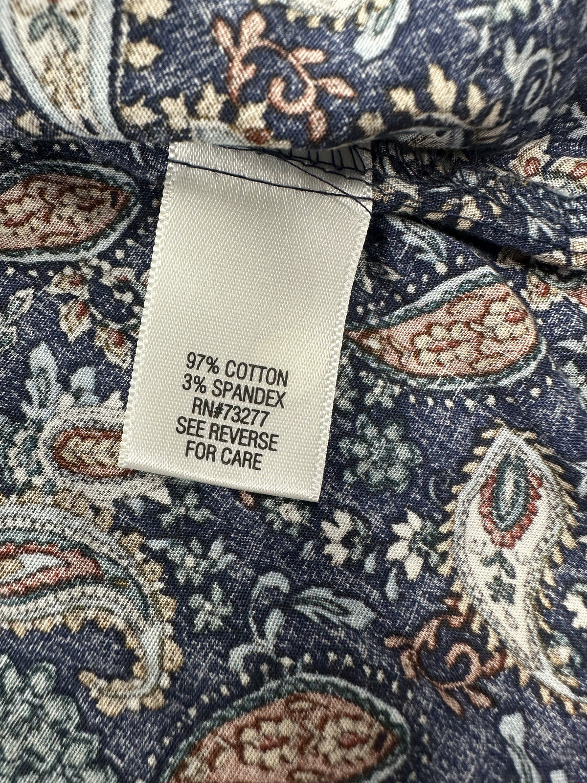 Croft & Barrow Blue Paisley Print Button Up Blouse Bohemian Retro Preppy Style
