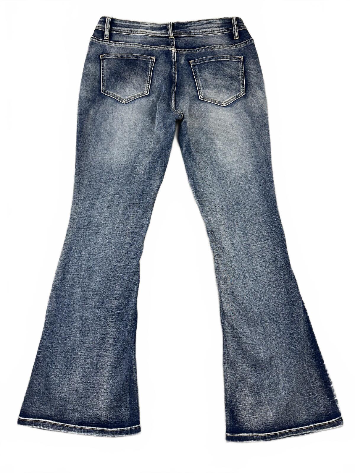 Bamboo Vintage Flared Denim Jeans Retro 70s Boho Chic Classic Blue