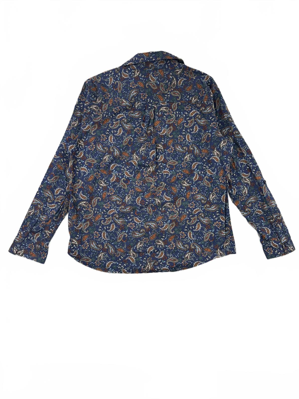 Croft & Barrow Blue Paisley Print Button Up Blouse Bohemian Retro Preppy Style