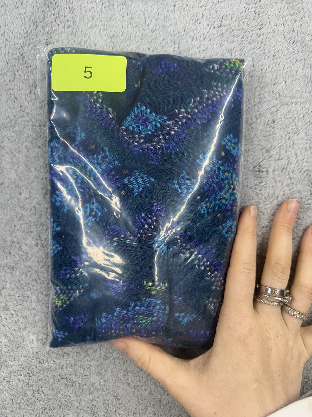 Bohemian Navy Blue Patterned Infinity Scarf with Fringe