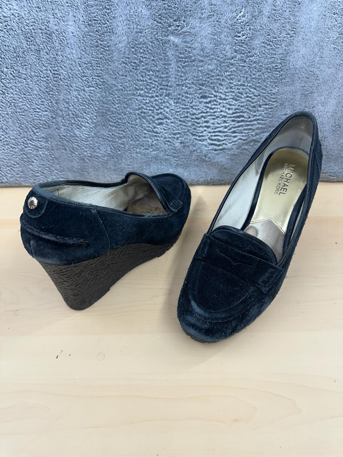 Michael Kors Black Suede Wedge Loafers Classic Vintage Preppy Office Y2K