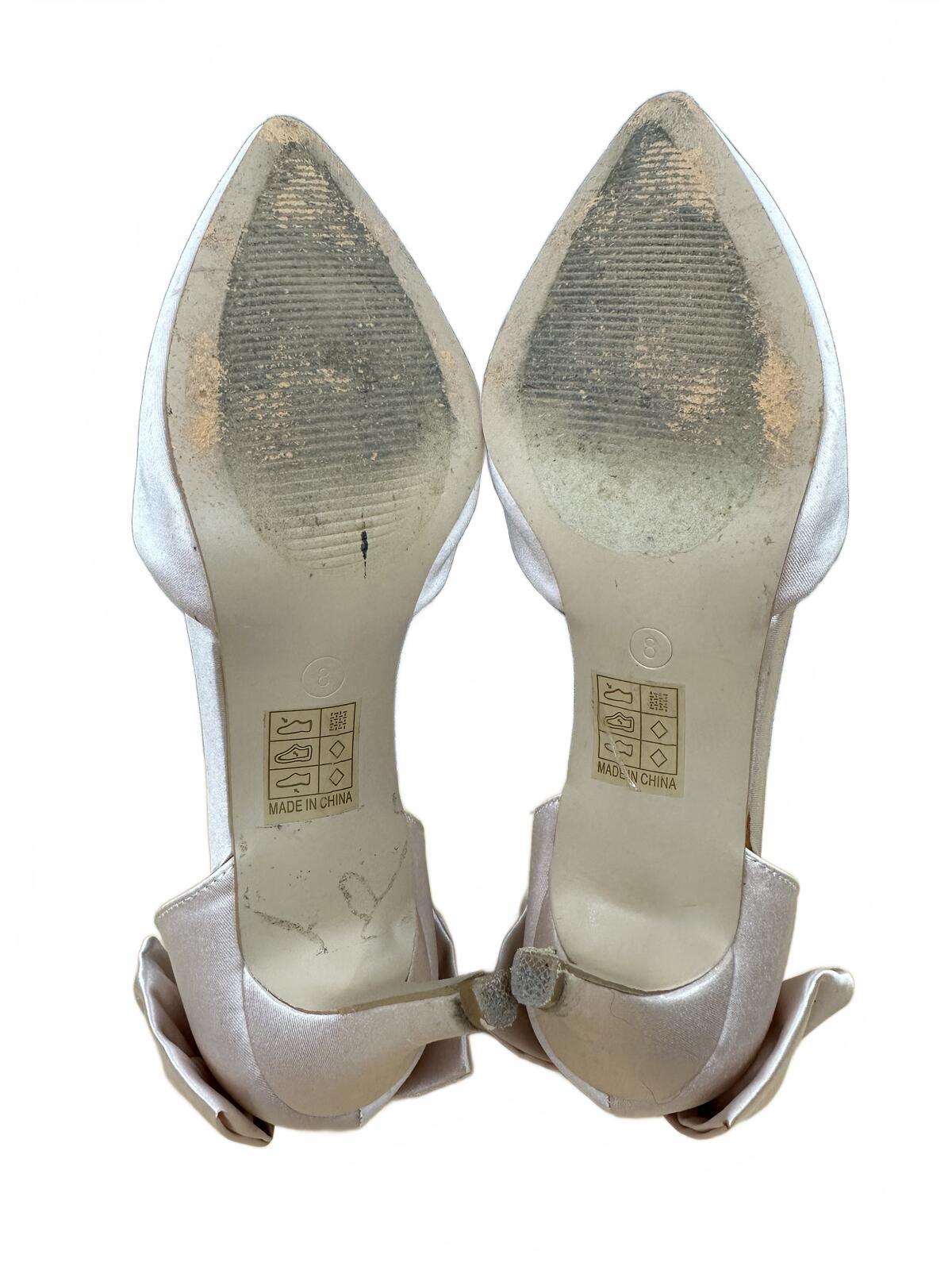 J.C. Elegant Cream Satin Bow Heels Formal Feminine Vintage Inspired Shoes