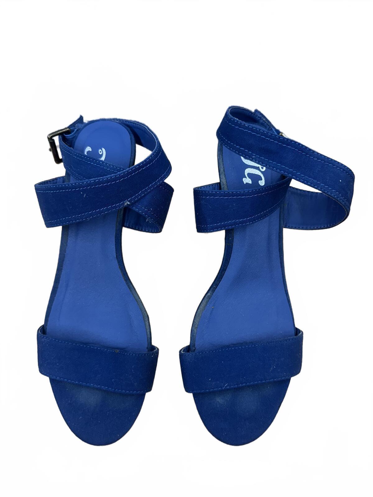 J.C. Blue Suede Wedge Sandals with Cork Heel Casual Summer