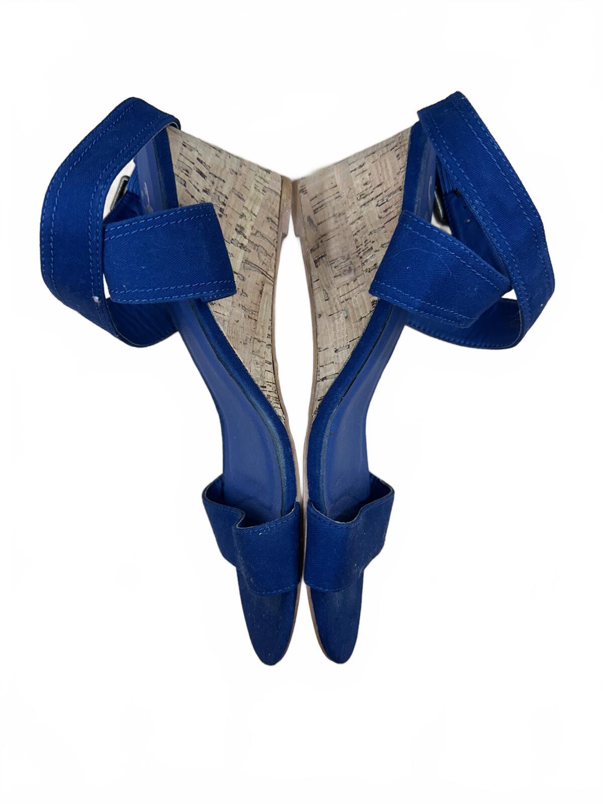 J.C. Blue Suede Wedge Sandals with Cork Heel Casual Summer