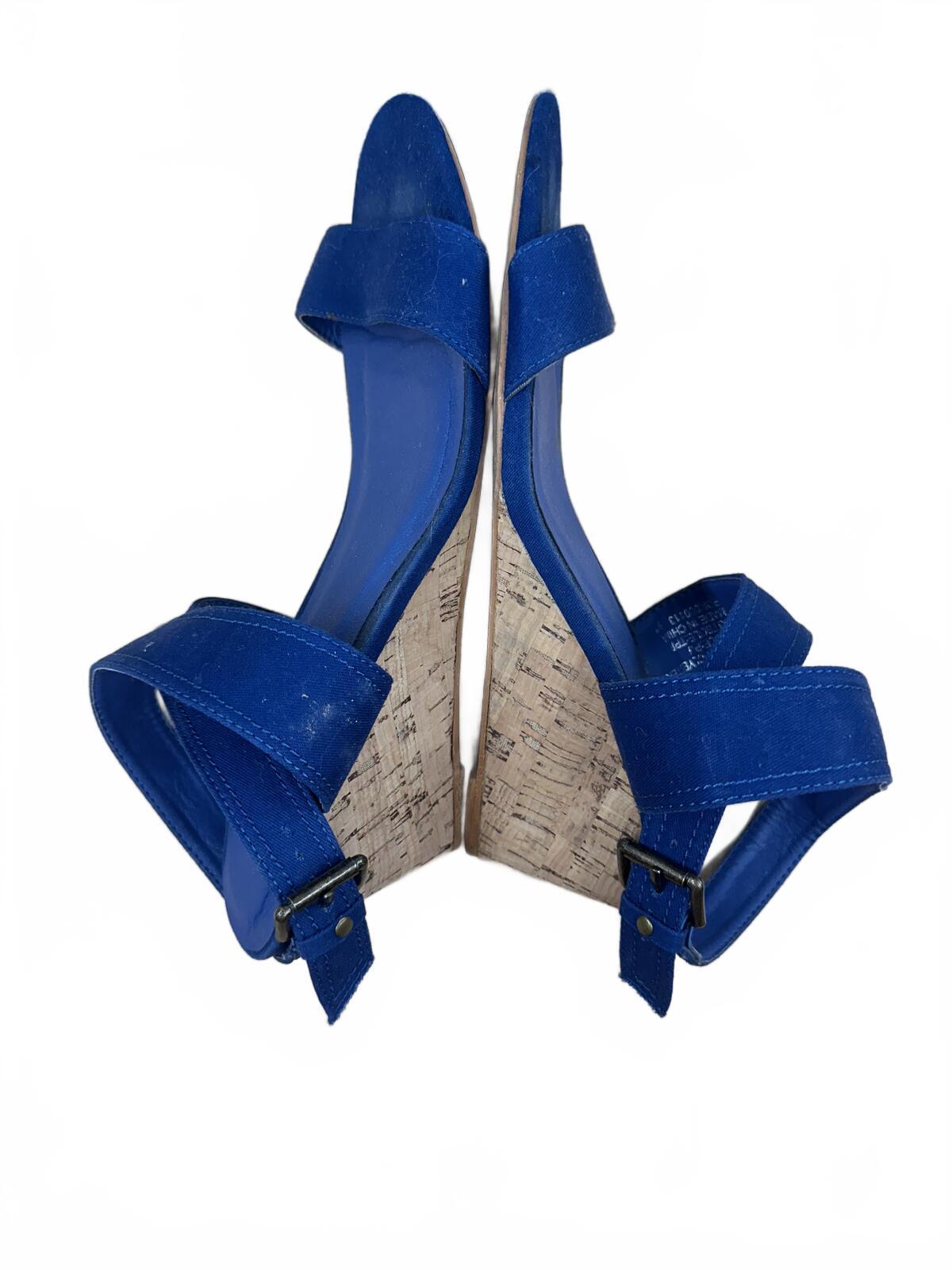J.C. Blue Suede Wedge Sandals with Cork Heel Casual Summer