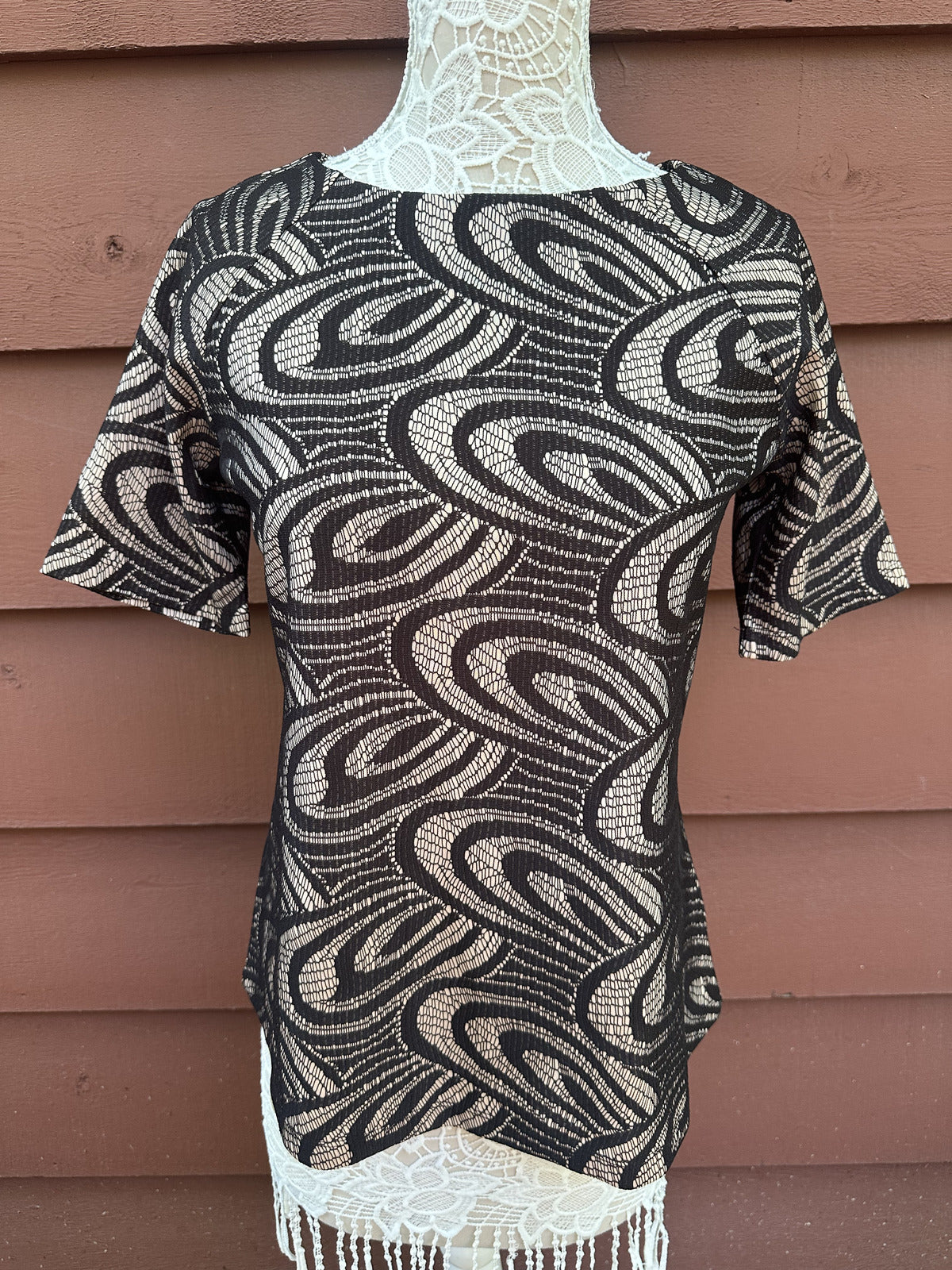 Vintage Simonton Says Retro Swirl Abstract Geometric Blouse