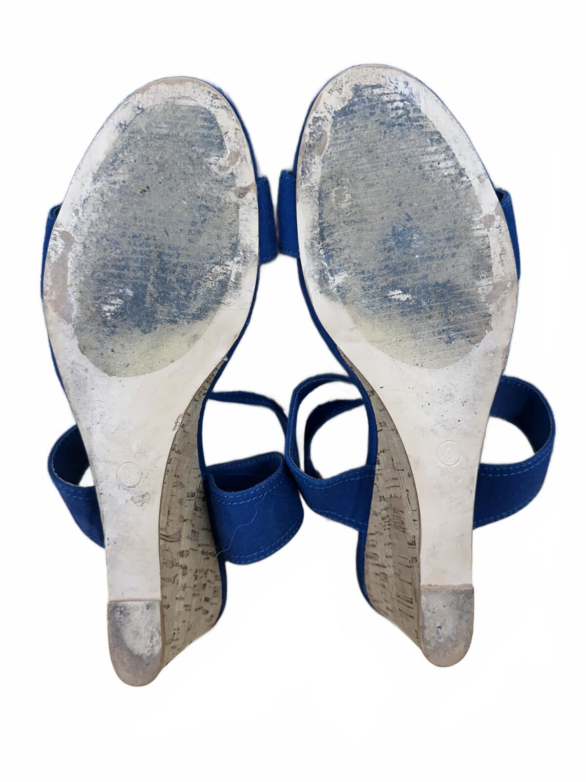 J.C. Blue Suede Wedge Sandals with Cork Heel Casual Summer