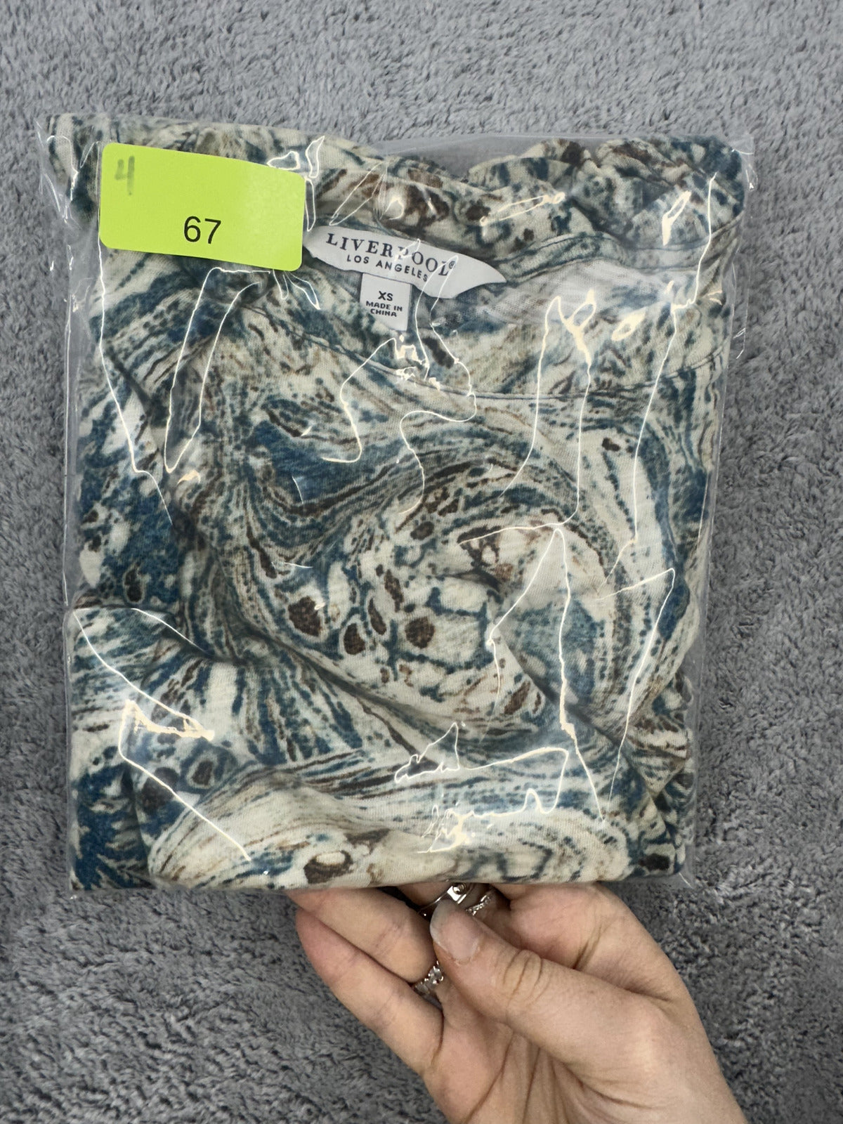 Y2K Psychedelic Liverpool Los Angeles Teal Marbled Swirl Twist Front Tee